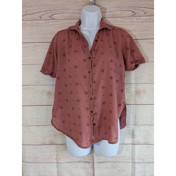 Abercrombie Fitch Top Womens XSmall Red Button Up Short Sleeve Cotton Blend - Picture 1 of 6